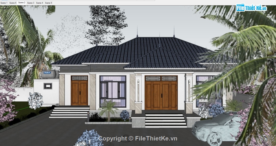 biệt thự 1 tầng,sketchup biệt thự 1 tầng,phối cảnh biệt thự 1 tầng,su biệt thự 1 tầng